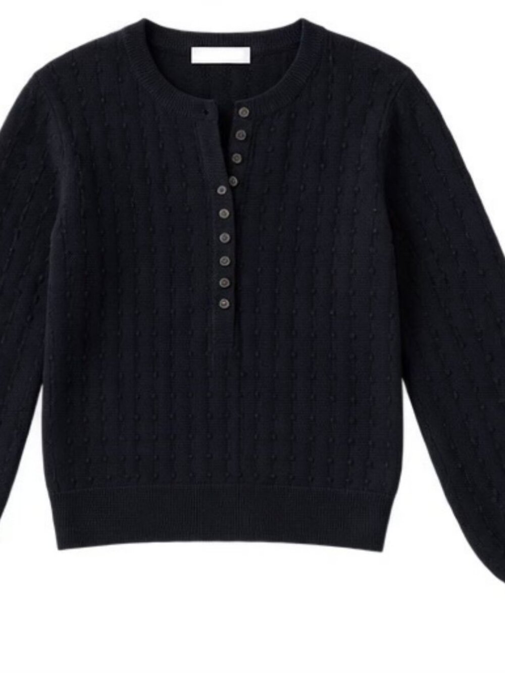 Sezane Navy Pointelle Merino Wool Cardigan Size S